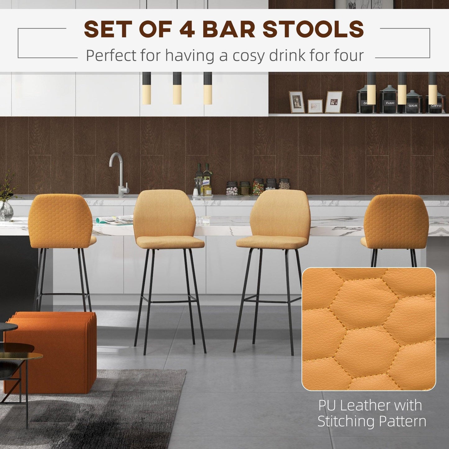 HOMCOM Set of 4 Linen Bar Stools - ALL4U RETAILER LTD