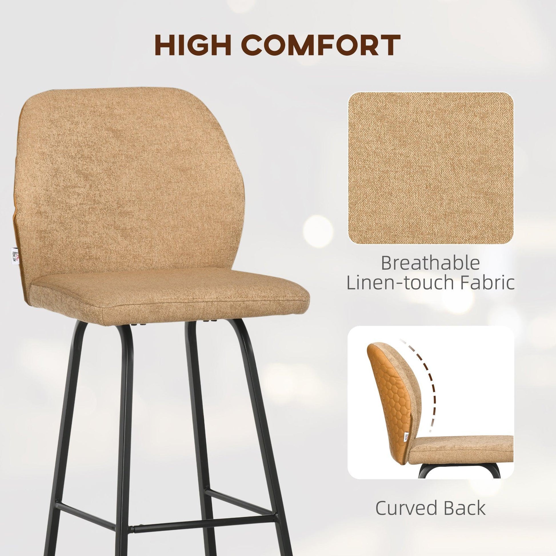 HOMCOM Set of 4 Linen Bar Stools - ALL4U RETAILER LTD