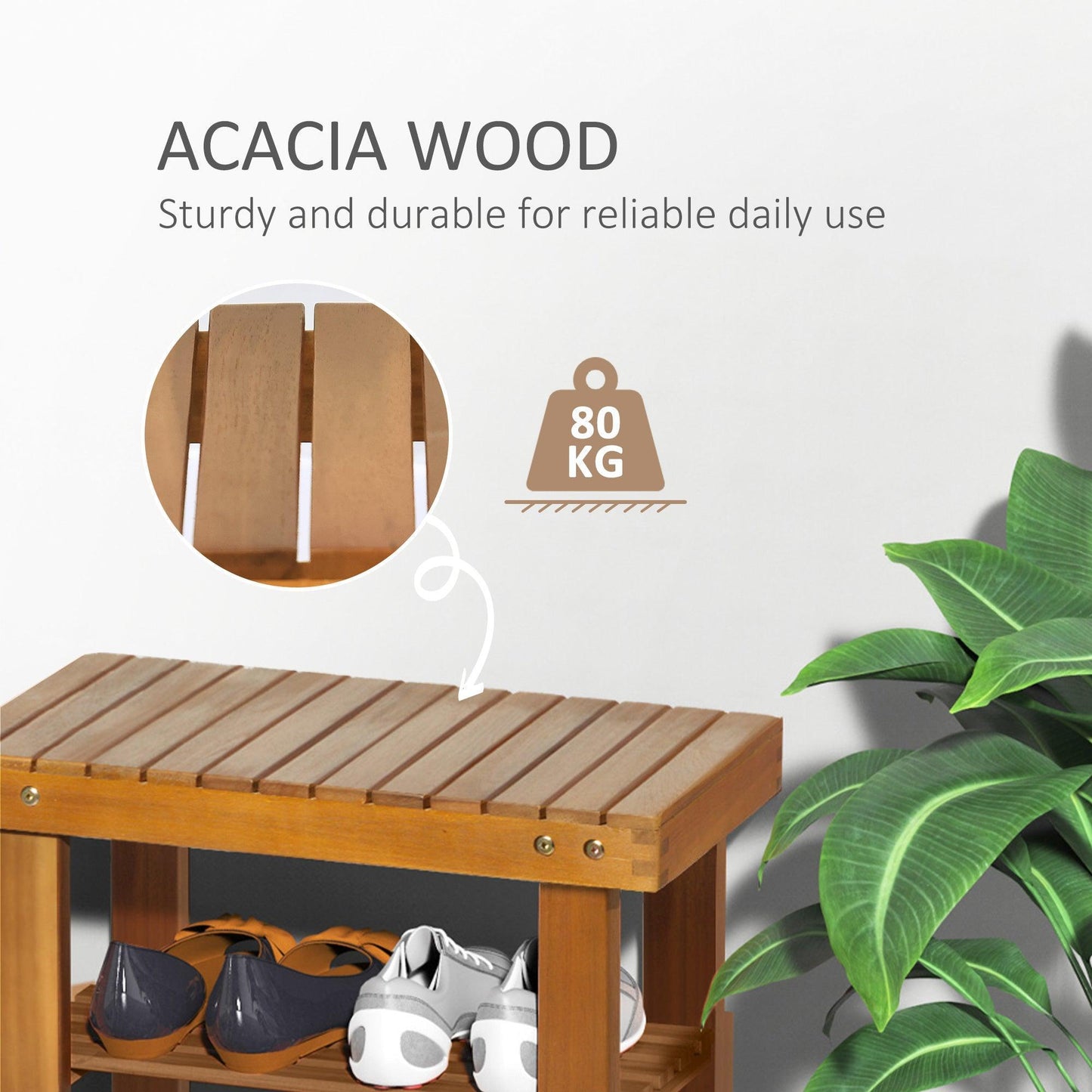 HOMCOM Shoe Bench: Acacia Wood, 3-Tier Storage - ALL4U RETAILER LTD