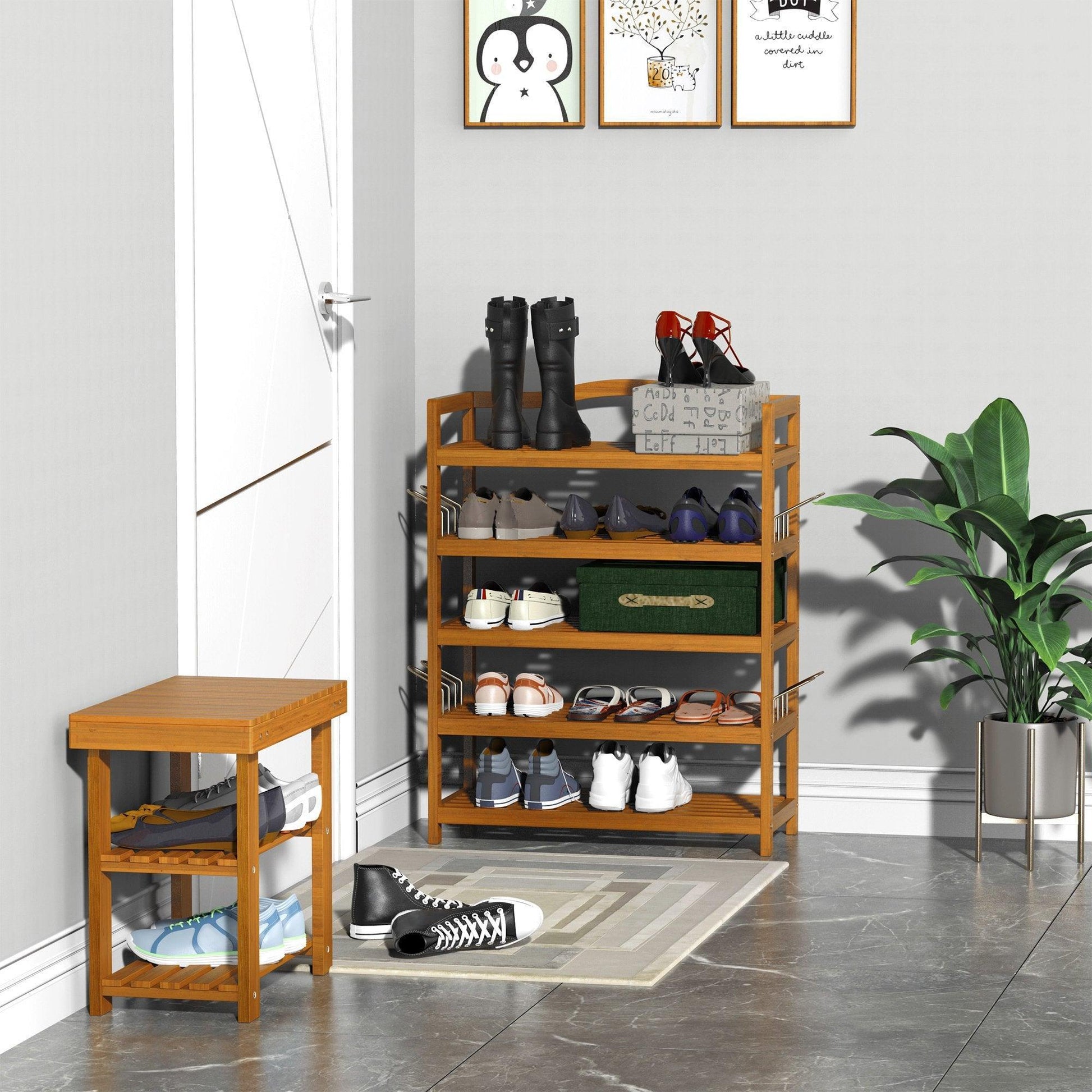 HOMCOM Shoe Rack: Acacia Wood, Holds 24 Pairs - ALL4U RETAILER LTD