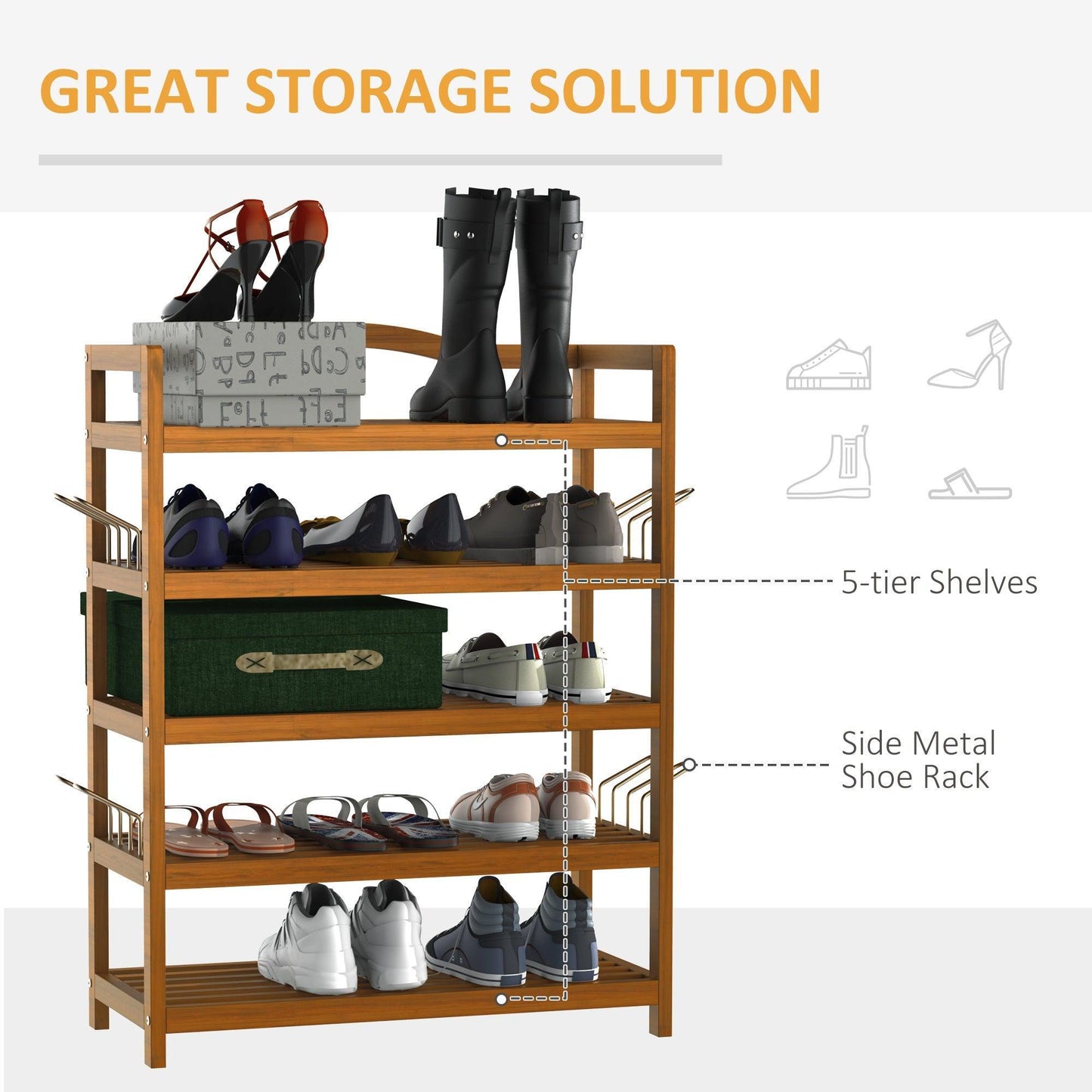 HOMCOM Shoe Rack: Acacia Wood, Holds 24 Pairs - ALL4U RETAILER LTD