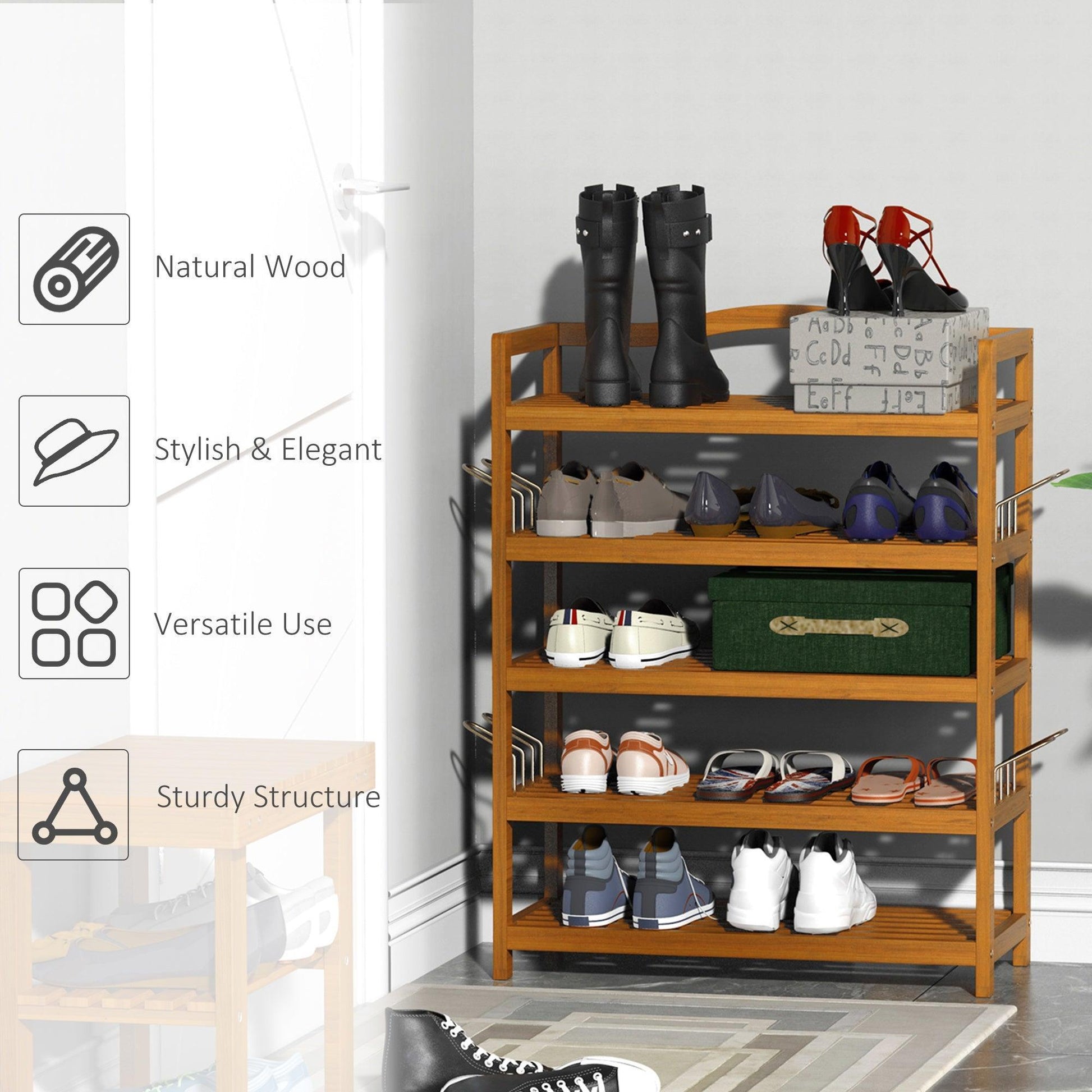 HOMCOM Shoe Rack: Acacia Wood, Holds 24 Pairs - ALL4U RETAILER LTD