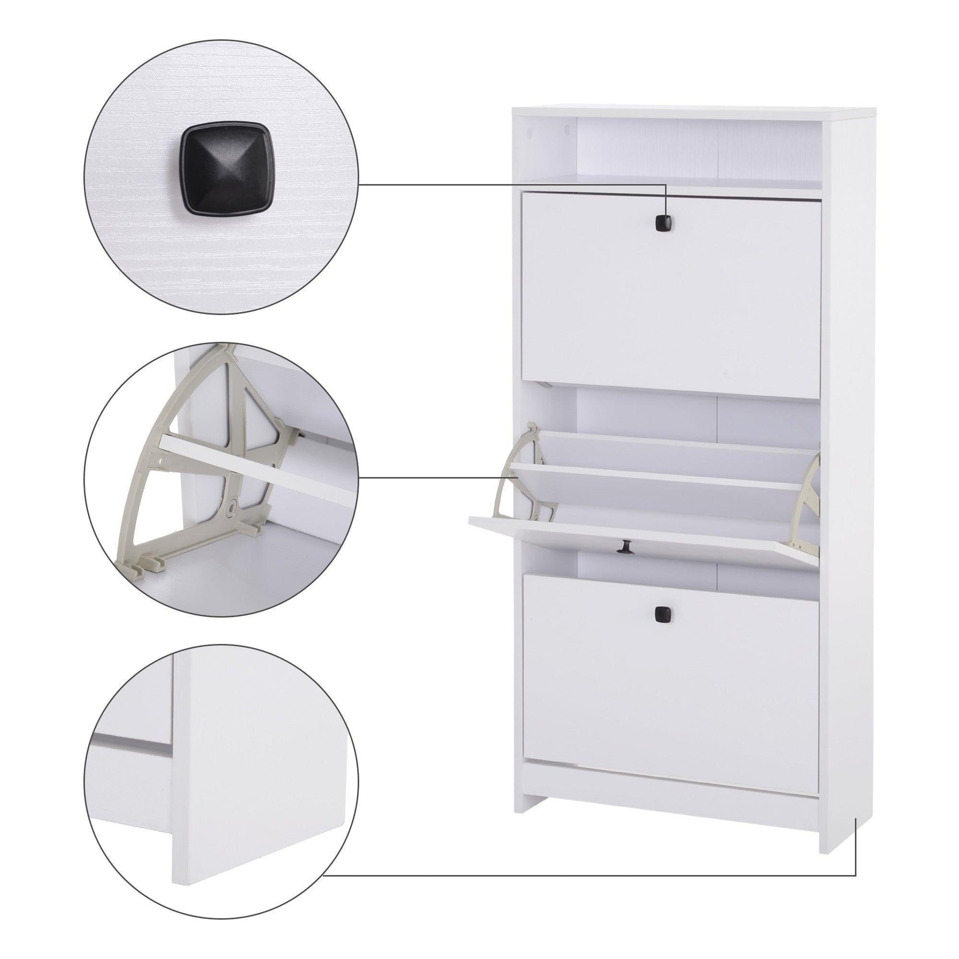 HOMCOM Shoe Storage Cabinet: 3 Drawers, Chipboard - White - ALL4U RETAILER LTD