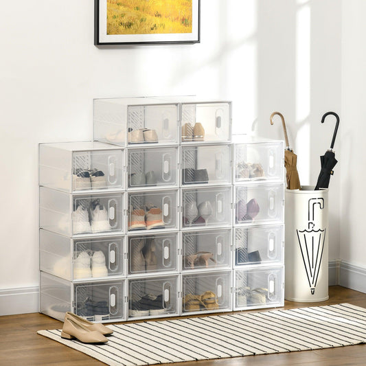 HOMCOM Shoe Storage Cabinet: Clear & White, 43 UK/EU Size - ALL4U RETAILER LTD