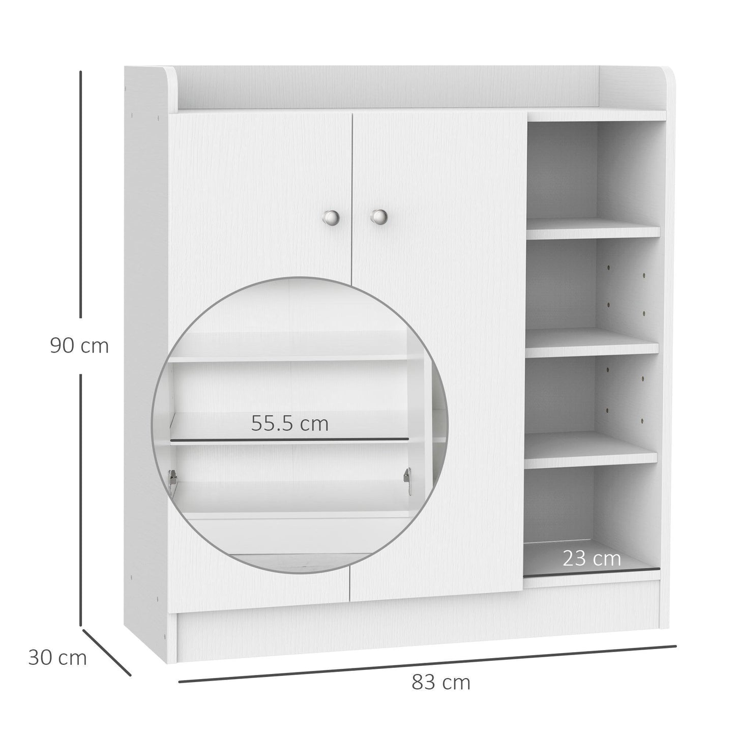 HOMCOM Shoe Storage Cabinet - White 2 Door Cupboard - ALL4U RETAILER LTD