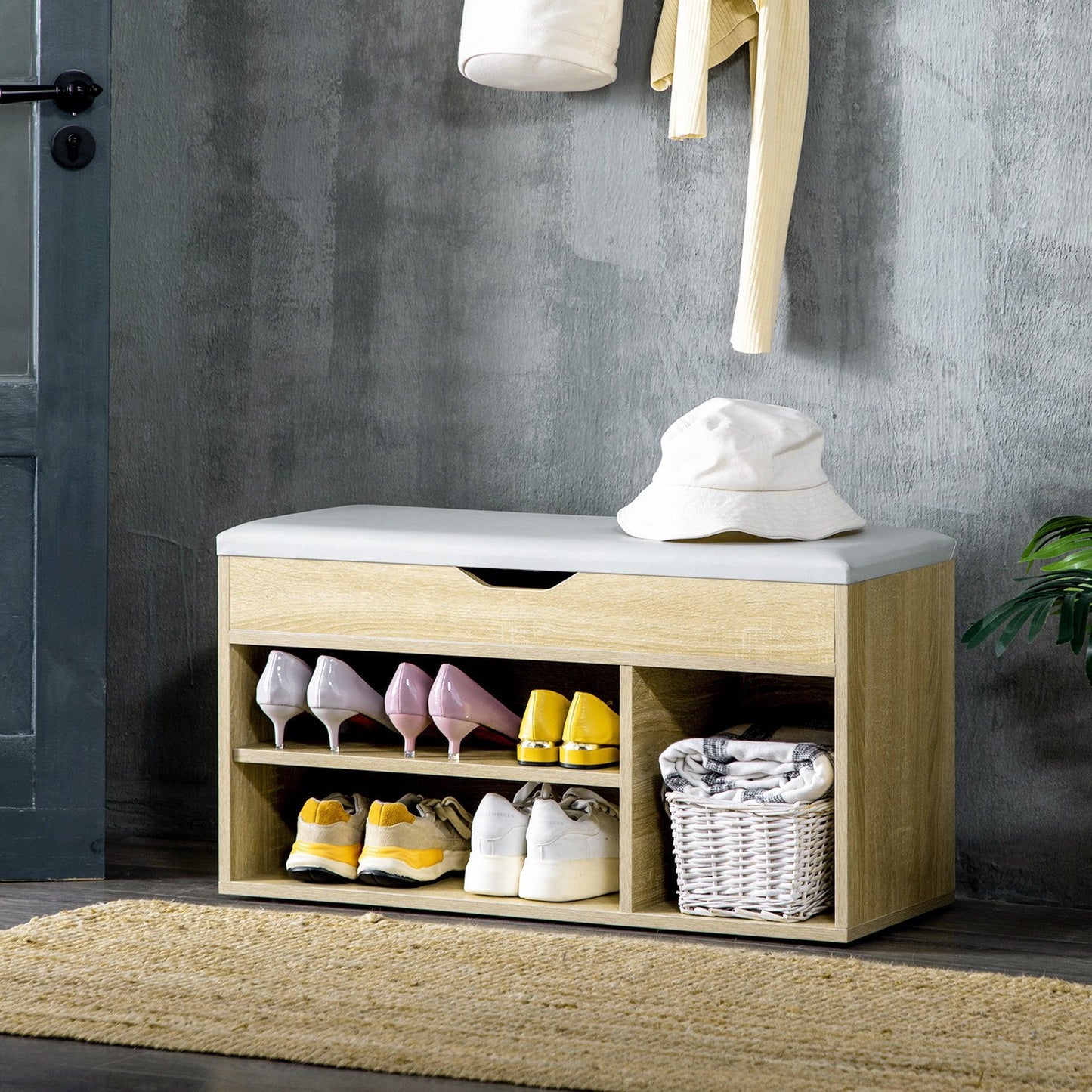 HOMCOM Shoes Storage Bench with Hidden Organiser - Oak - ALL4U RETAILER LTD