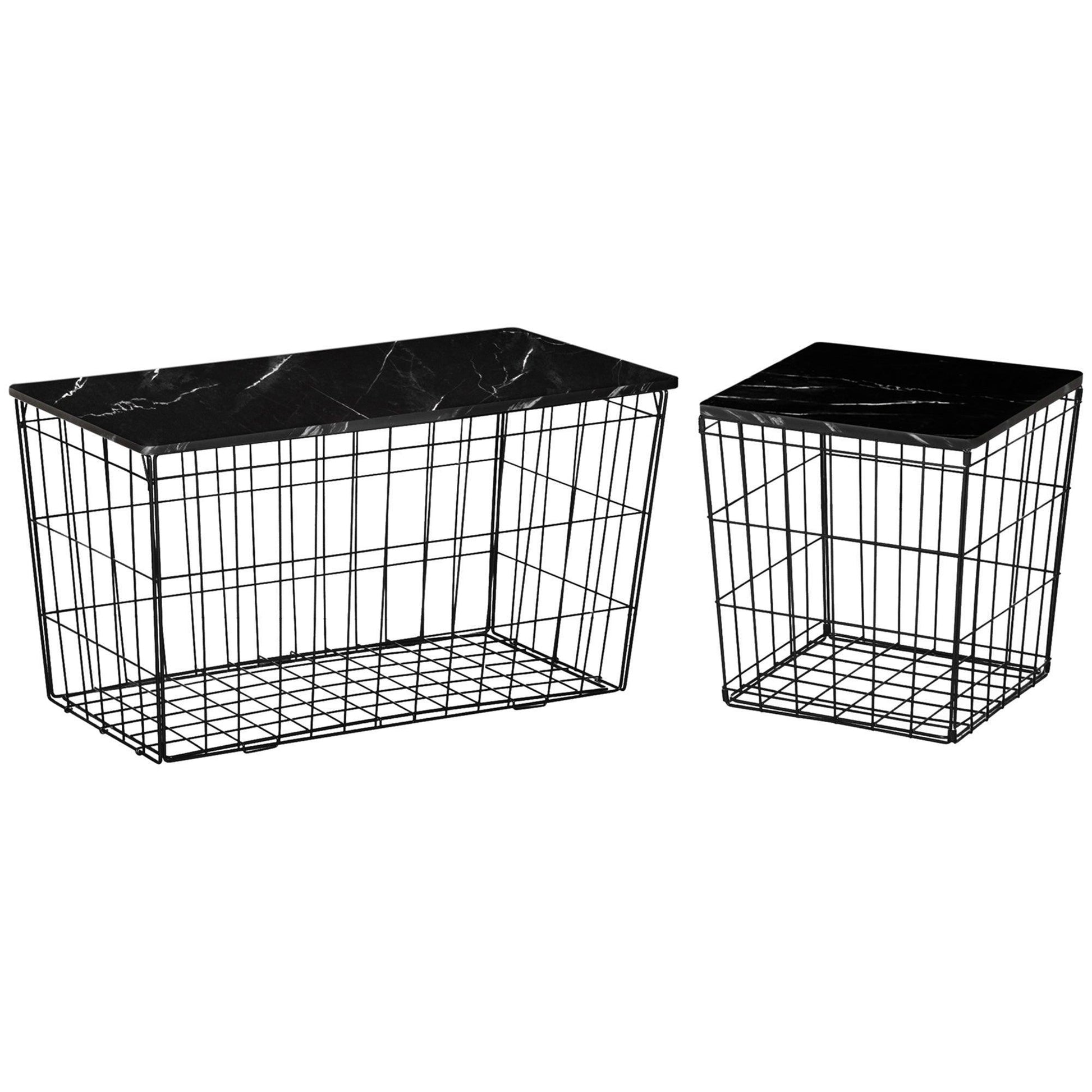 HOMCOM Side Tables with Basket-Black (Set of 2) - ALL4U RETAILER LTD