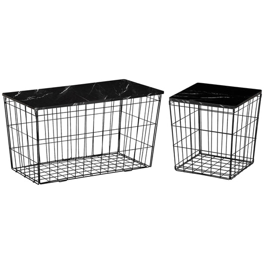 HOMCOM Side Tables with Basket-Black (Set of 2) - ALL4U RETAILER LTD