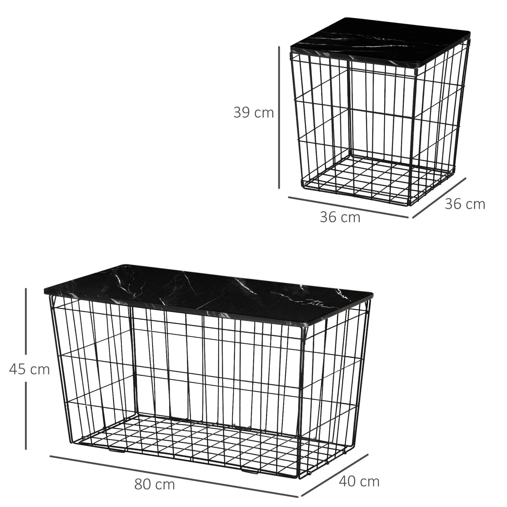 HOMCOM Side Tables with Basket-Black (Set of 2) - ALL4U RETAILER LTD