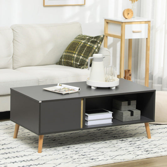 HOMCOM Simple and Stylish Grey Coffee Table with Storage - ALL4U RETAILER LTD