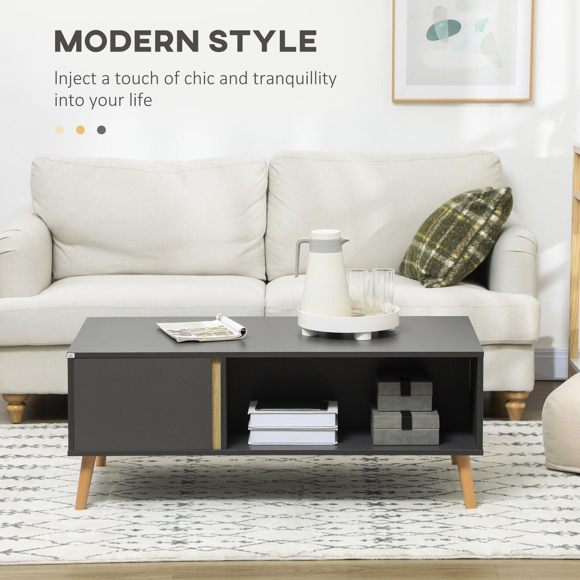 HOMCOM Simple and Stylish Grey Coffee Table with Storage - ALL4U RETAILER LTD