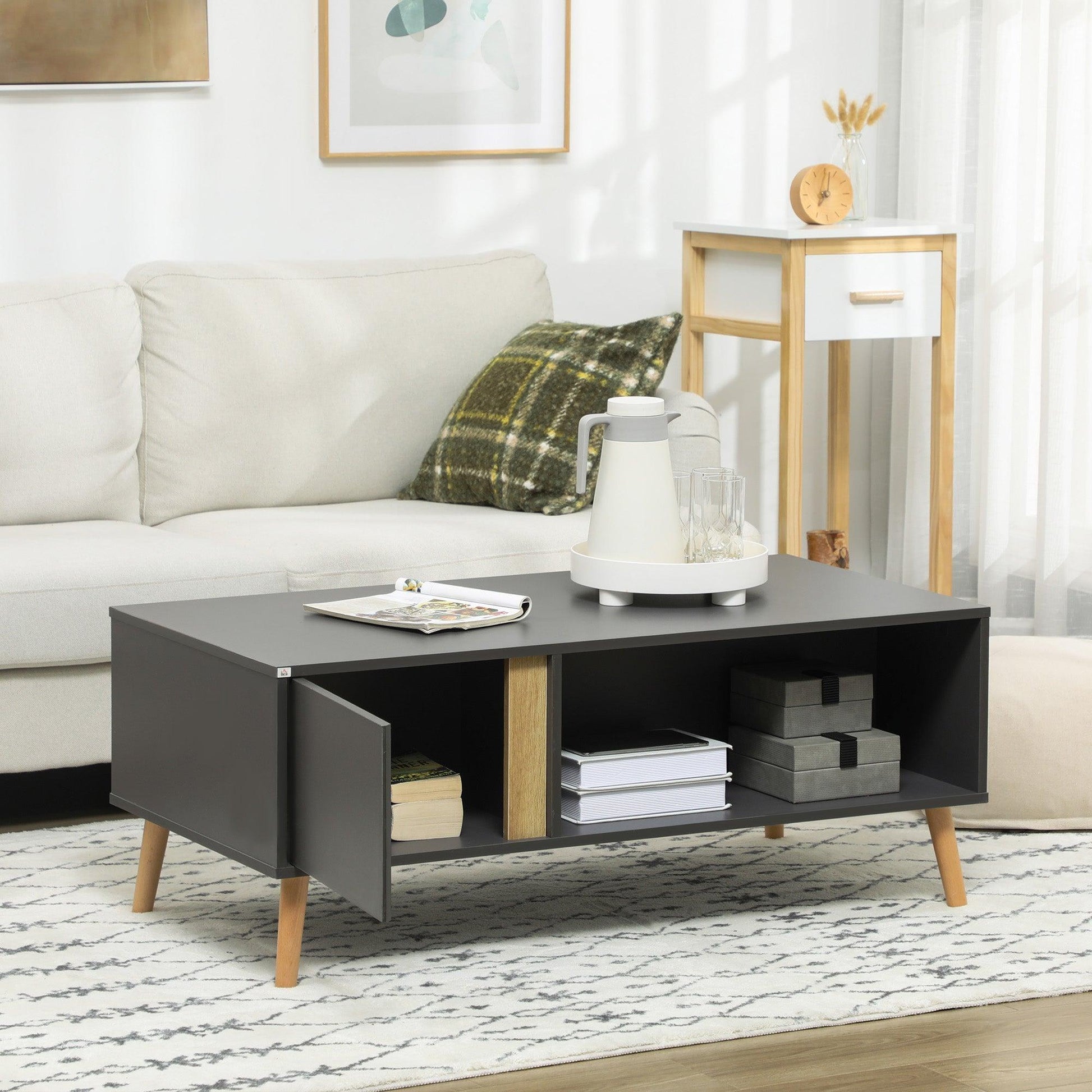 HOMCOM Simple and Stylish Grey Coffee Table with Storage - ALL4U RETAILER LTD