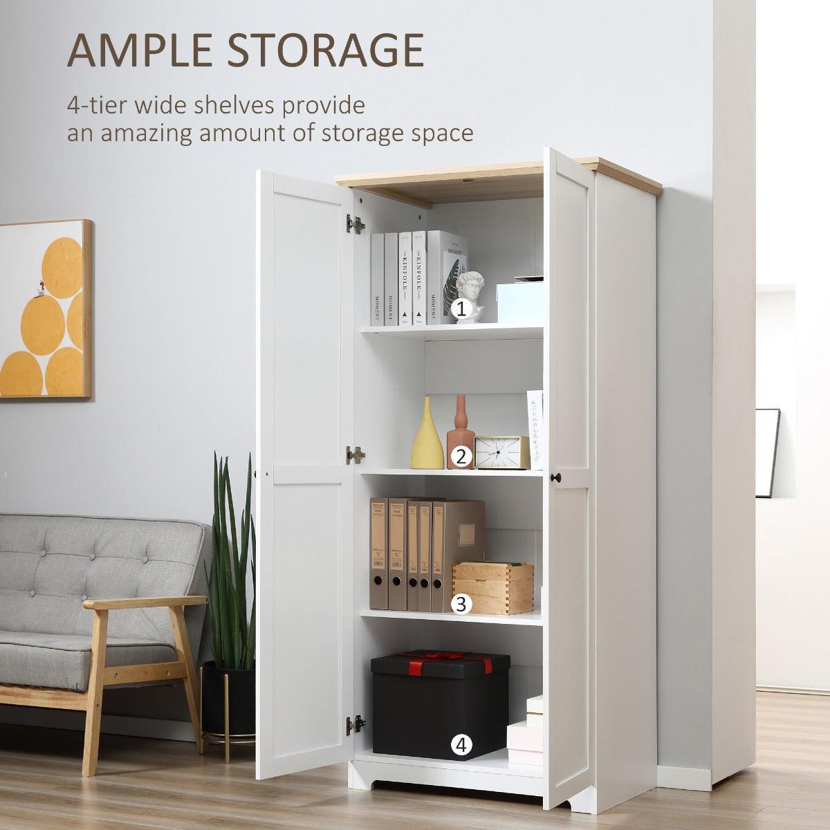 HOMCOM Simple White Wooden Storage Cabinet - 4 Shelves - ALL4U RETAILER LTD