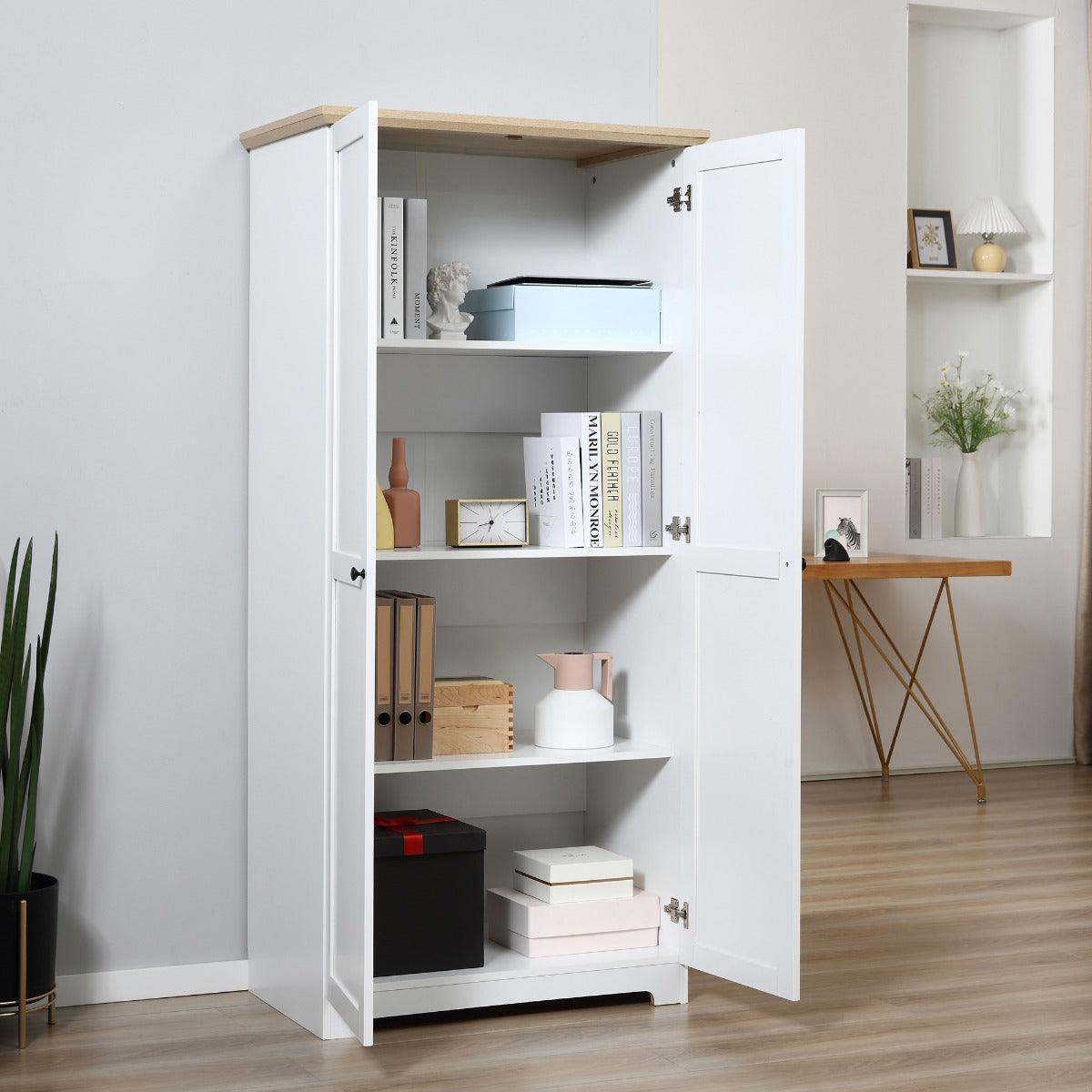 HOMCOM Simple White Wooden Storage Cabinet - 4 Shelves - ALL4U RETAILER LTD