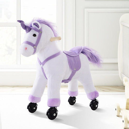 HOMCOM Sit-On Unicorn Horse Plush with Wheels - Safe and Fun - ALL4U RETAILER LTD