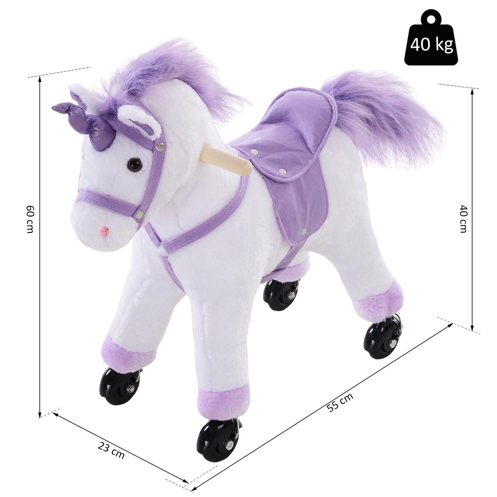 HOMCOM Sit-On Unicorn Horse Plush with Wheels - Safe and Fun - ALL4U RETAILER LTD