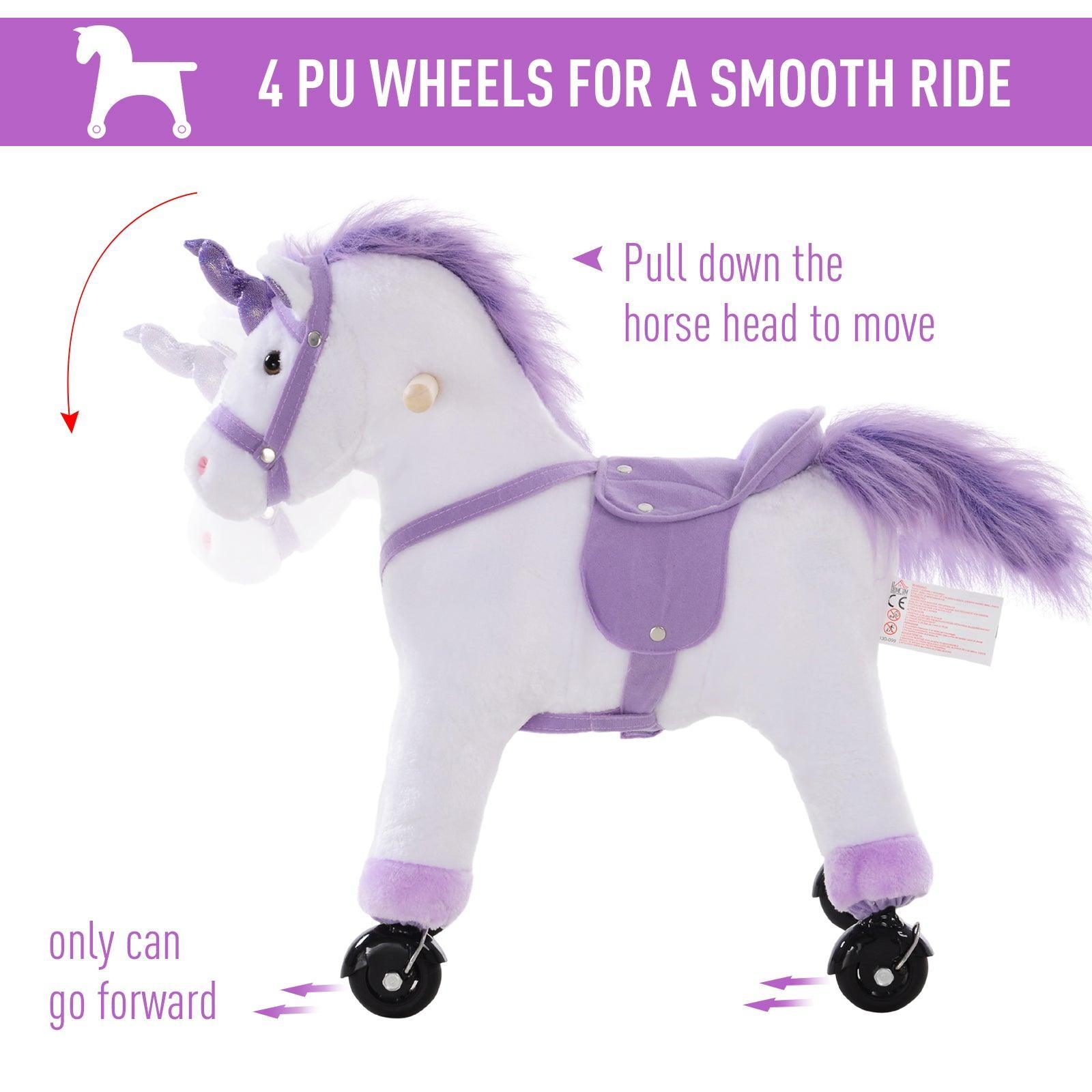 HOMCOM Sit-On Unicorn Horse Plush with Wheels - Safe and Fun - ALL4U RETAILER LTD