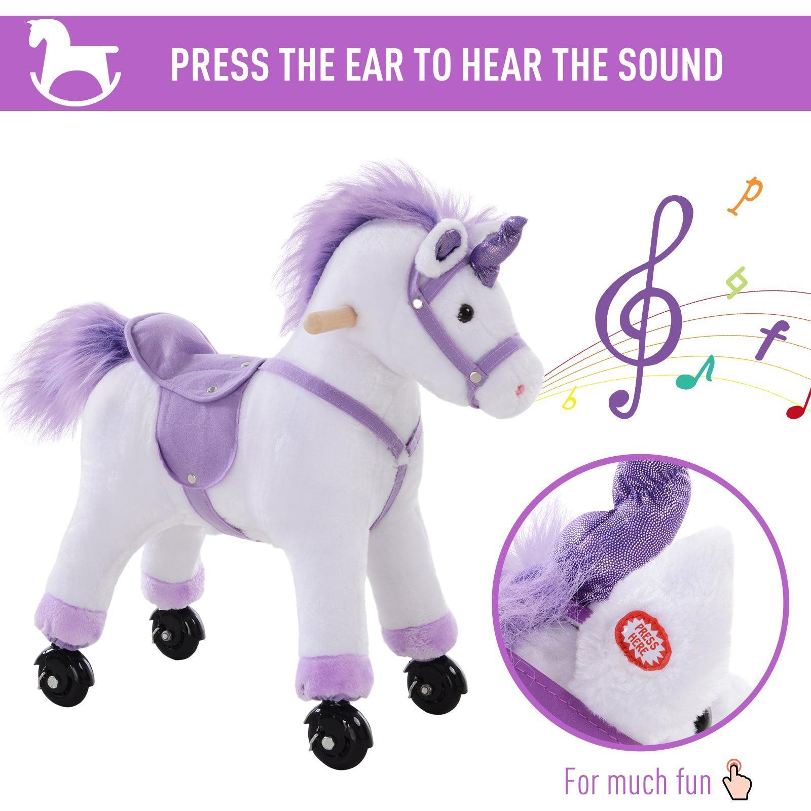 HOMCOM Sit-On Unicorn Horse Plush with Wheels - Safe and Fun - ALL4U RETAILER LTD