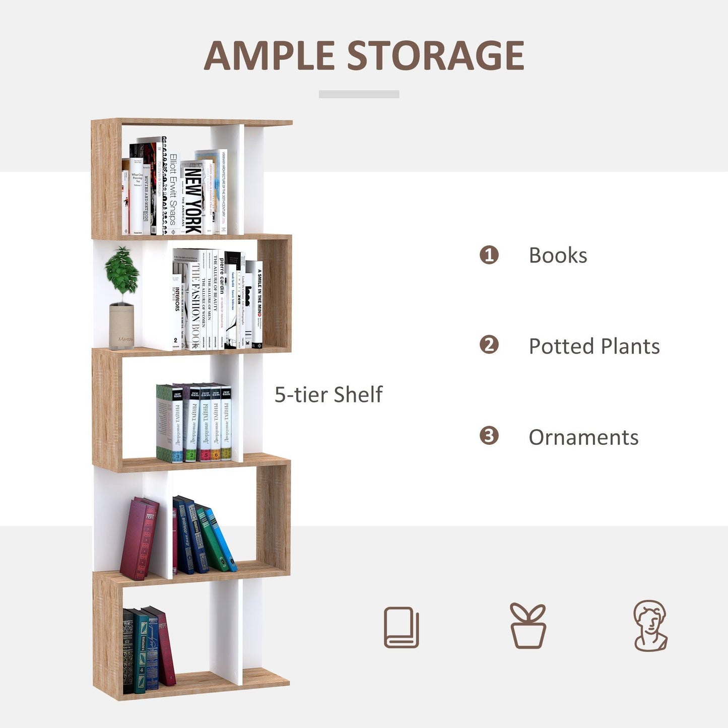 HOMCOM Sleek 5-Tier White Shelving Unit - ALL4U RETAILER LTD