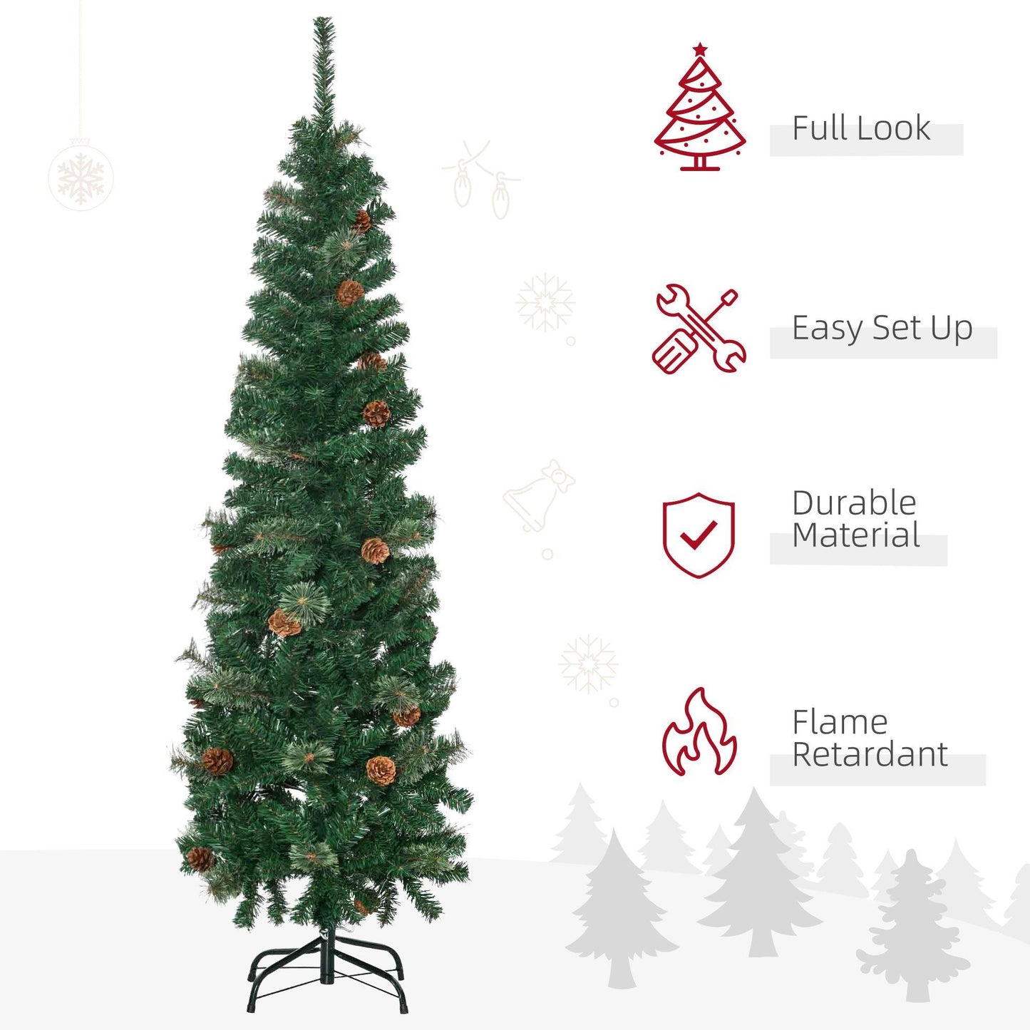 HOMCOM Slim 5.5' HOMCOM Pine Needle Christmas Tree - ALL4U RETAILER LTD