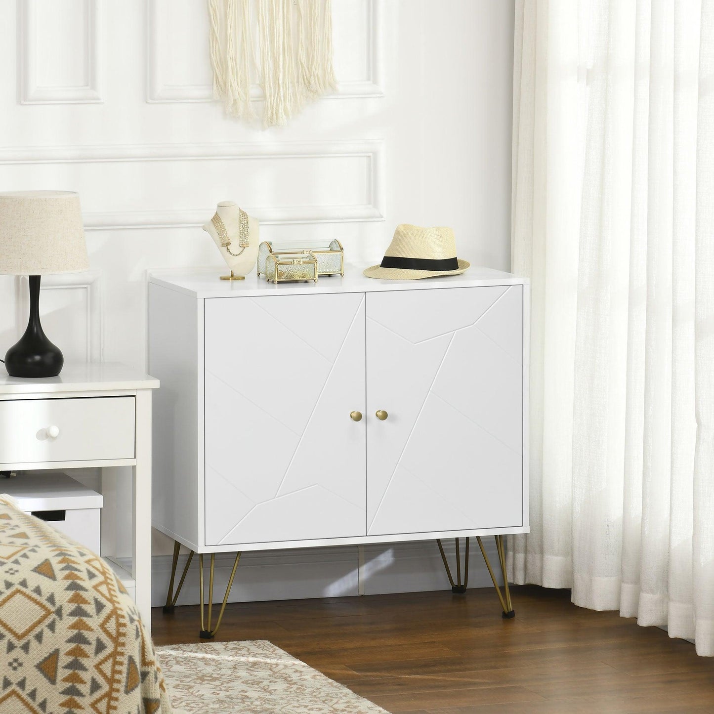 HOMCOM Slim White Storage Cabinet with Hairpin Legs - ALL4U RETAILER LTD