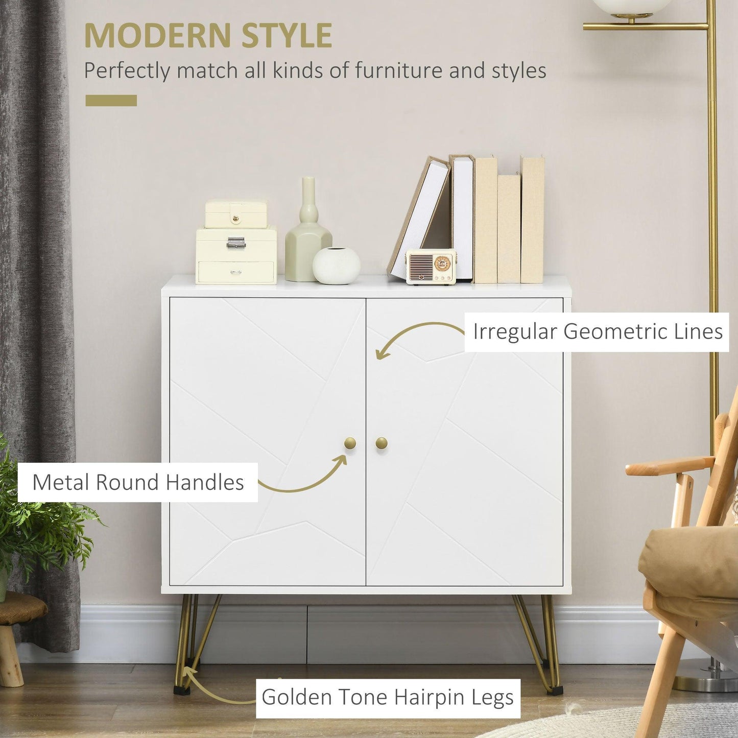 HOMCOM Slim White Storage Cabinet with Hairpin Legs - ALL4U RETAILER LTD