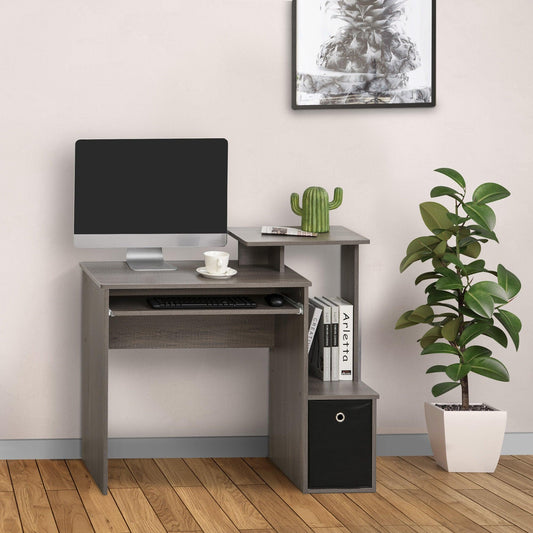 HOMCOM Small PC Desk w/ Sliding Keyboard Tray & Storage - Grey - ALL4U RETAILER LTD