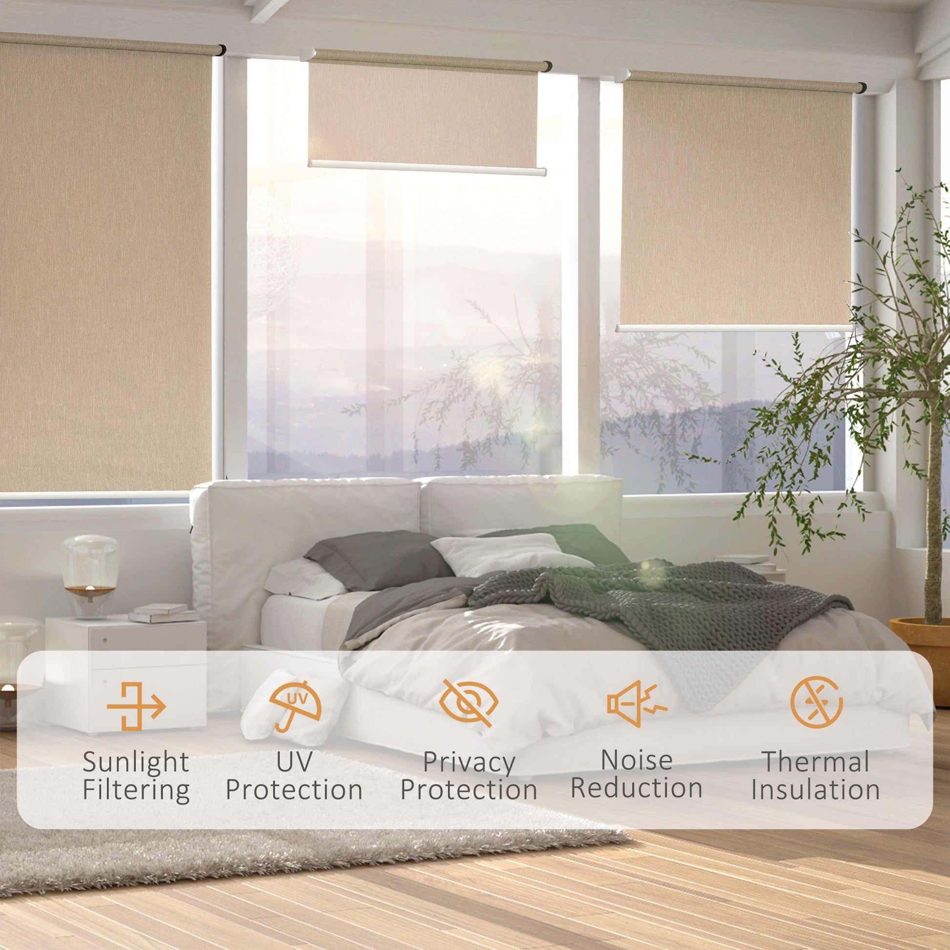 HOMCOM Smart Roller Blinds Window UV Protection | 60 x 180cm - ALL4U RETAILER LTD