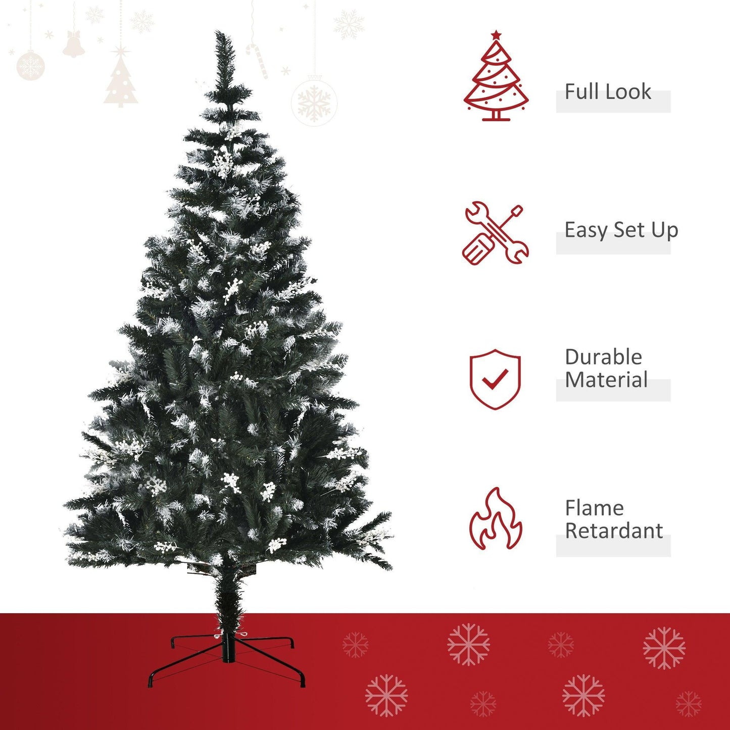 HOMCOM Snow-Dipped 6FT Christmas Tree - Indoor Holiday Decor - ALL4U RETAILER LTD
