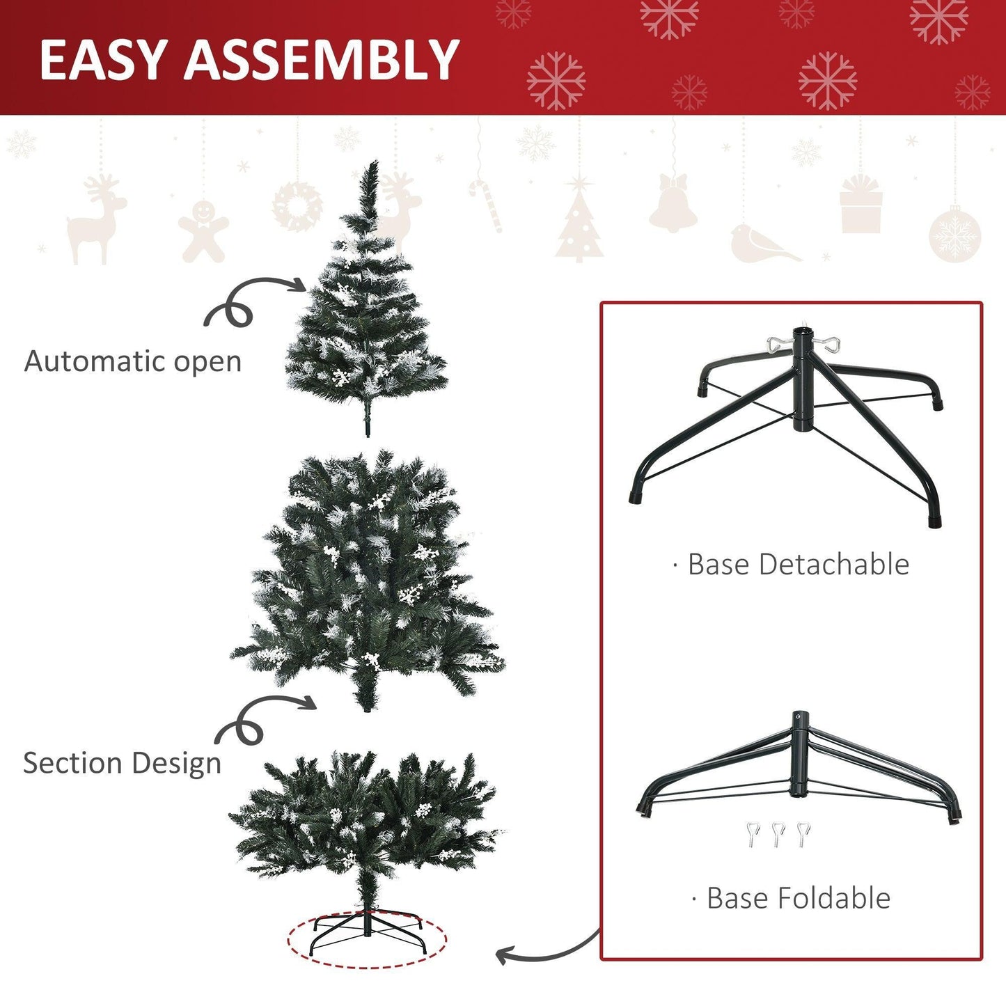 HOMCOM Snow-Dipped 6FT Christmas Tree - Indoor Holiday Decor - ALL4U RETAILER LTD