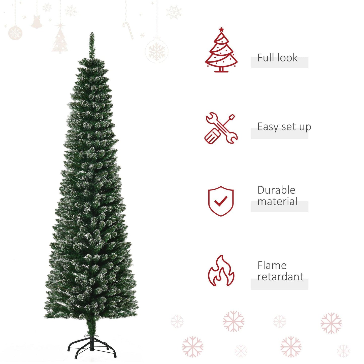 HOMCOM Snow Dipped Xmas Tree- 6.5FT | Simple & Elegant - ALL4U RETAILER LTD