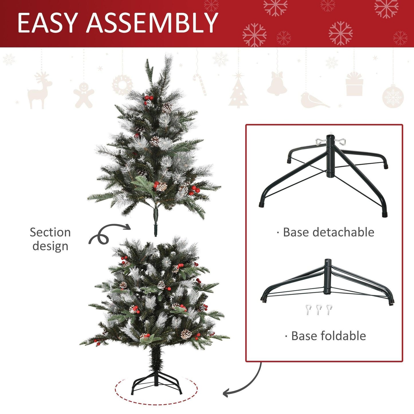 HOMCOM Snow Dipped Xmas Tree - Festive 5FT Decoration - ALL4U RETAILER LTD