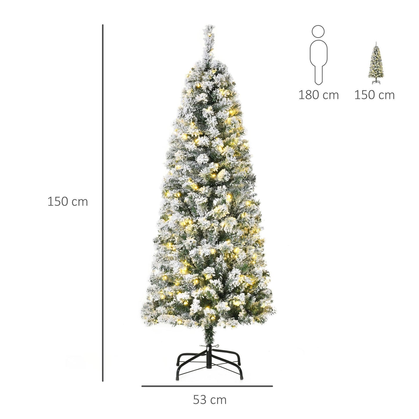 HOMCOM Snow Flocked 5ft Pre-lit Christmas Tree with Warm White Lights - ALL4U RETAILER LTD