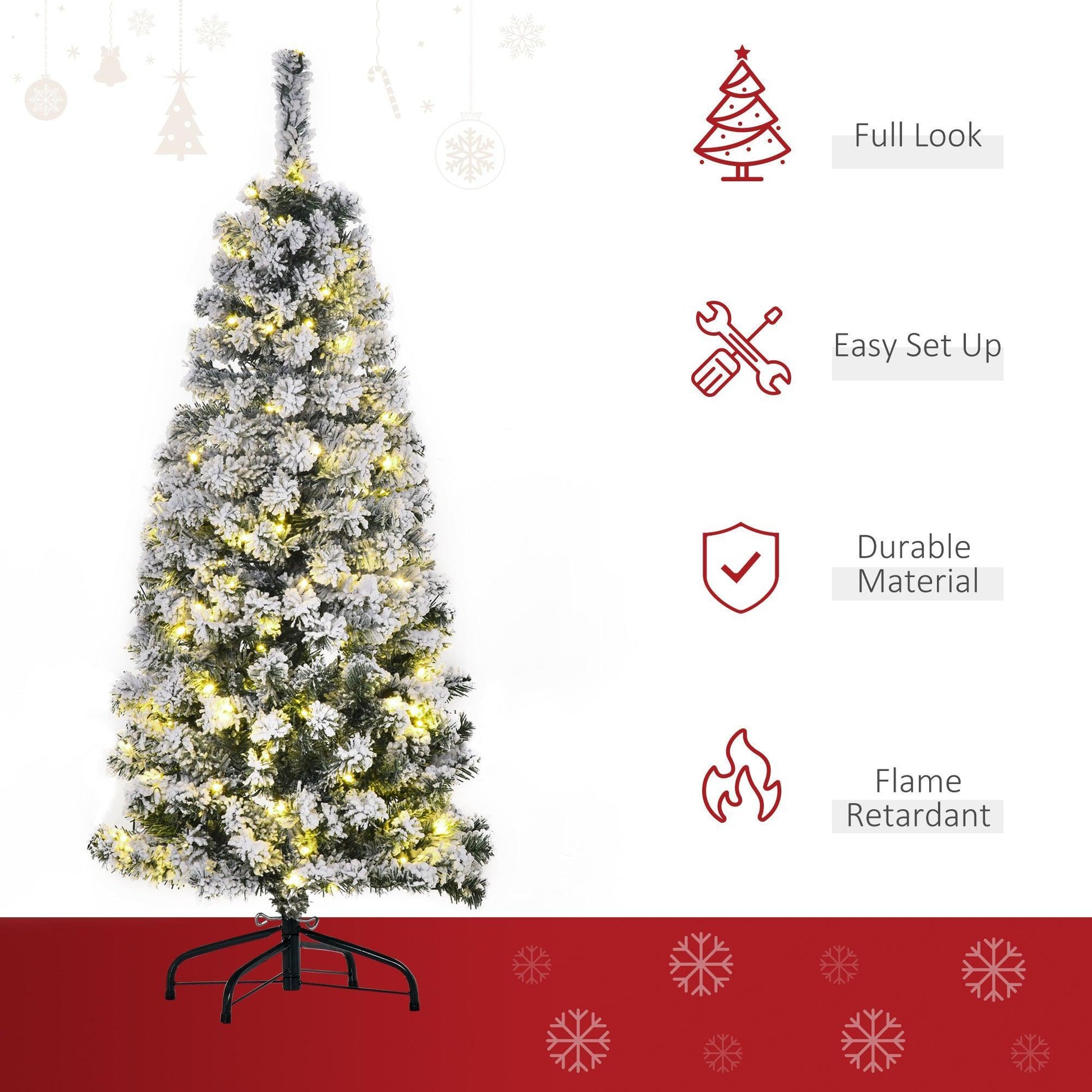 HOMCOM Snow Flocked Christmas Tree: 4ft, Warm LED Light - ALL4U RETAILER LTD