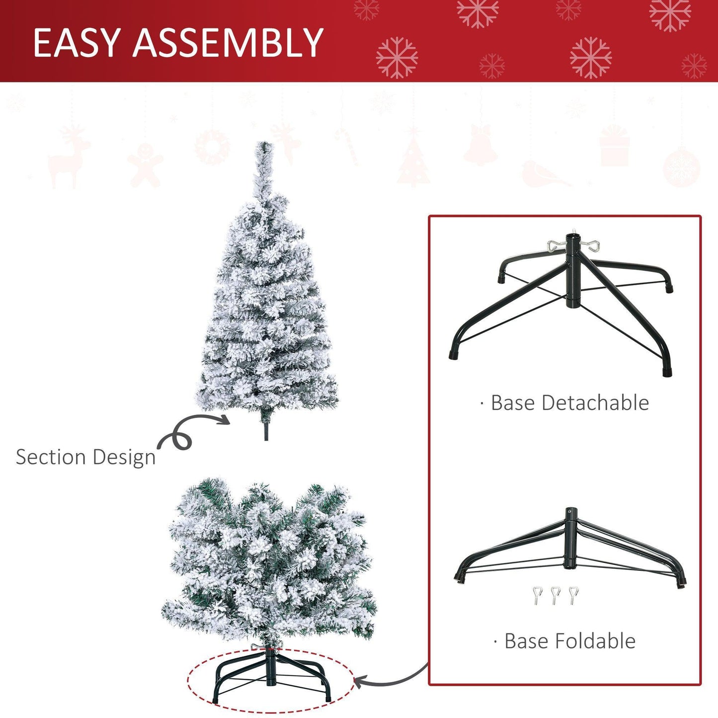 HOMCOM Snow Flocked Christmas Tree: 4ft, Warm LED Light - ALL4U RETAILER LTD