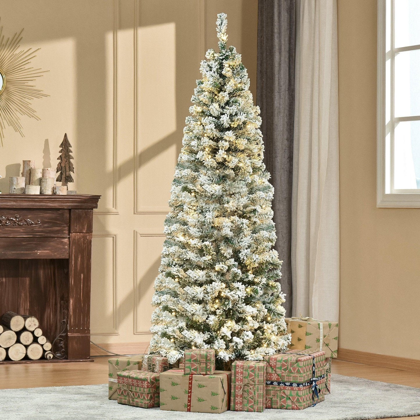 HOMCOM Snow Flocked Christmas Tree with LED Lights - ALL4U RETAILER LTD