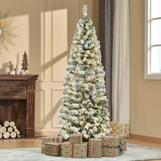 HOMCOM Snow Flocked Christmas Tree with LED Lights - ALL4U RETAILER LTD