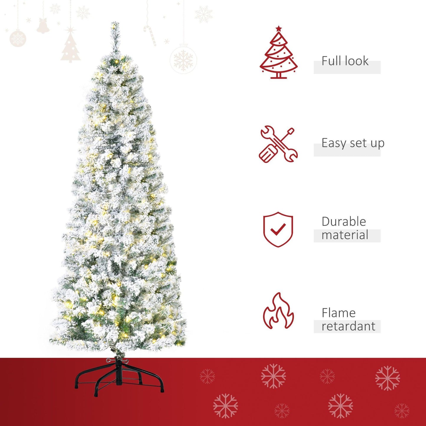 HOMCOM Snow Flocked Christmas Tree with LED Lights - ALL4U RETAILER LTD