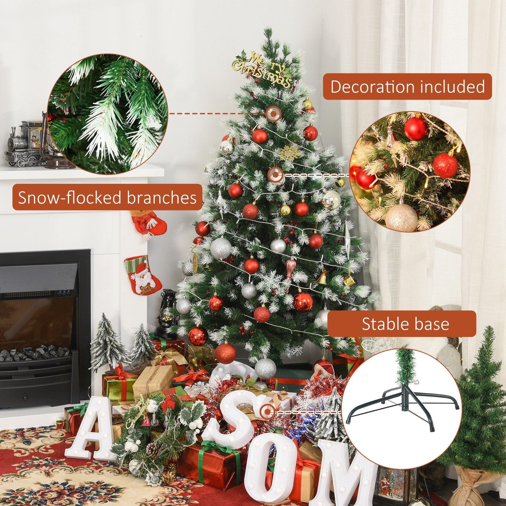 HOMCOM Snow-Flocked Pine Tree: Festive 5ft Christmas Decor - ALL4U RETAILER LTD