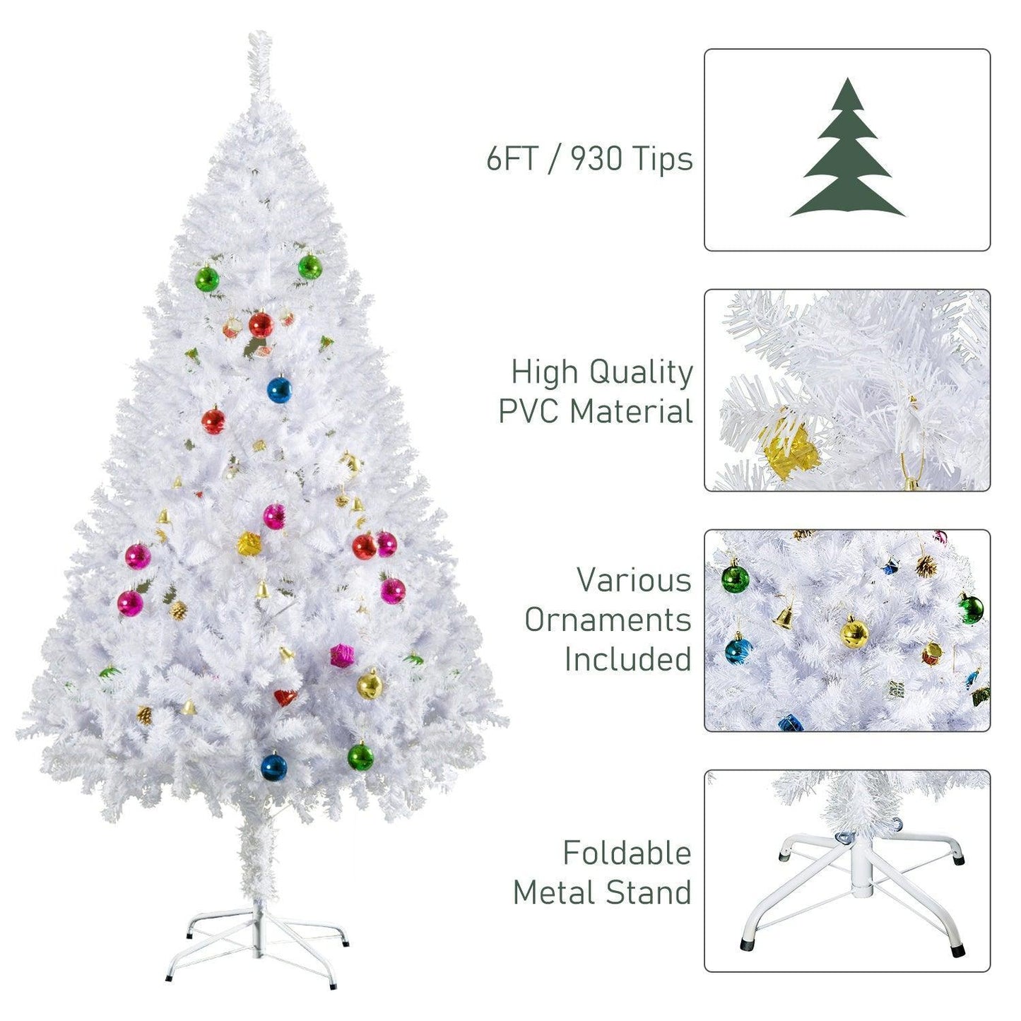 HOMCOM Snowy Christmas Tree - 6ft, Metal Stand - ALL4U RETAILER LTD