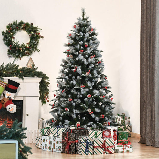 HOMCOM Snowy Christmas Tree with Berries and Pinecones - ALL4U RETAILER LTD