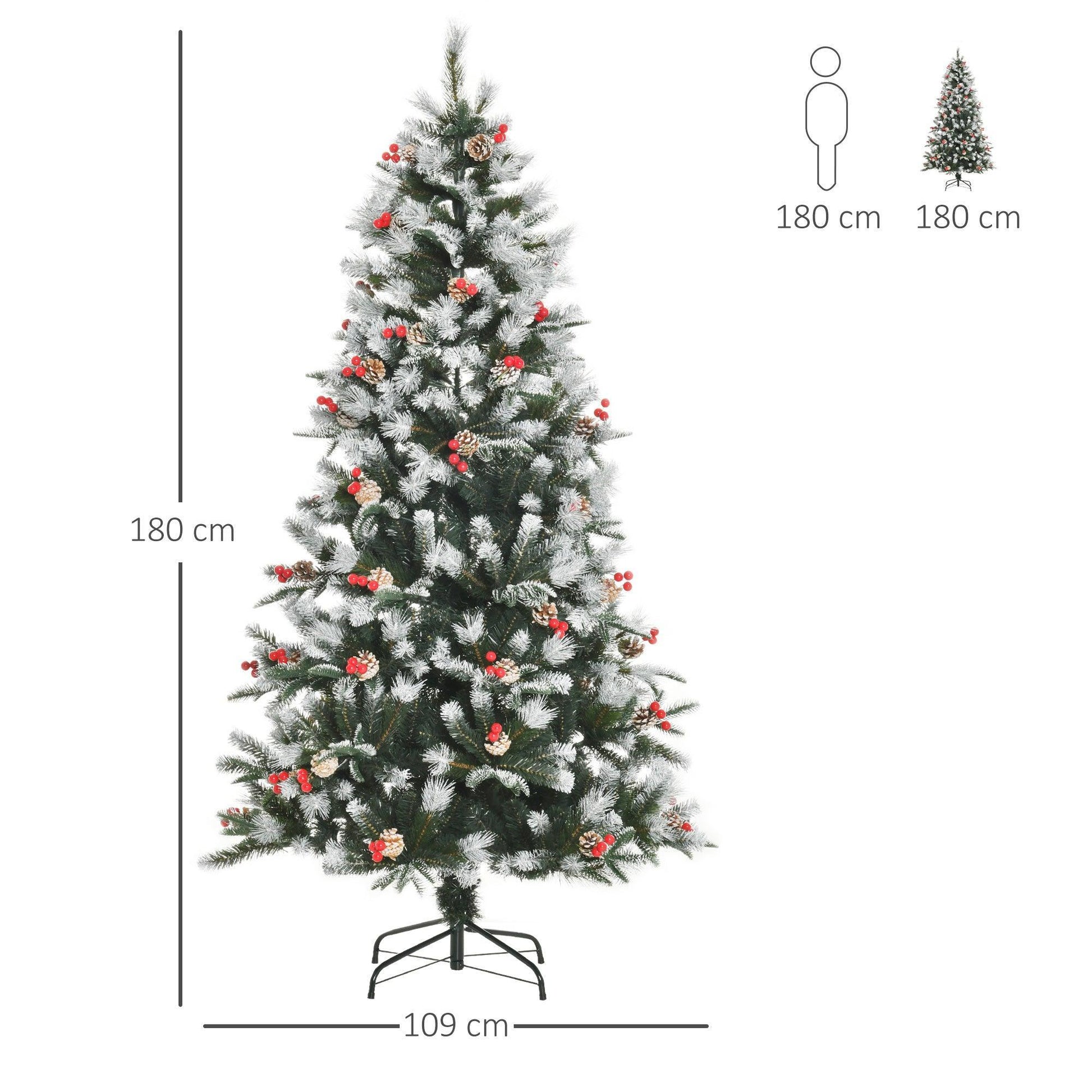 HOMCOM Snowy Christmas Tree with Berries and Pinecones - ALL4U RETAILER LTD