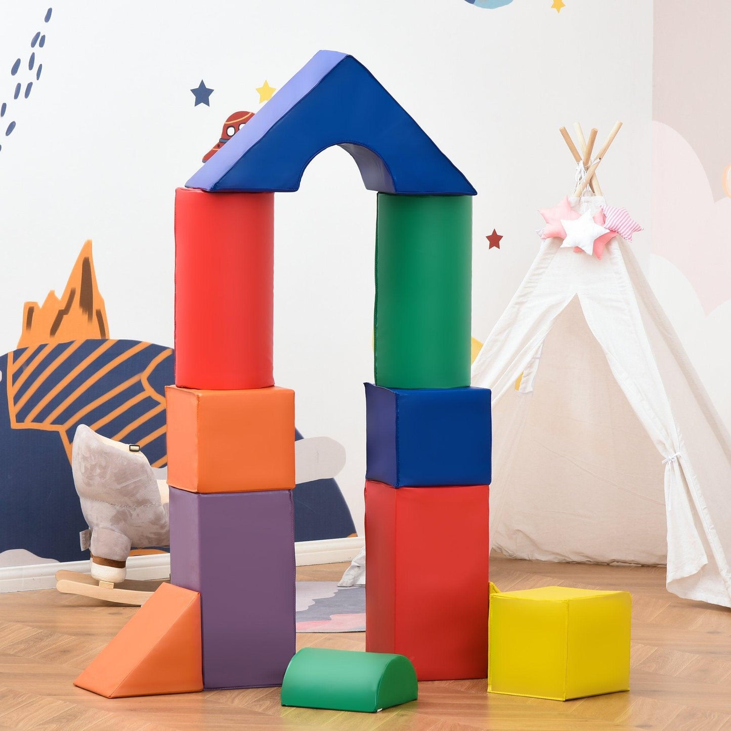 HOMCOM Soft Play Blocks for Kids - Foam Building and Stacking Set - ALL4U RETAILER LTD