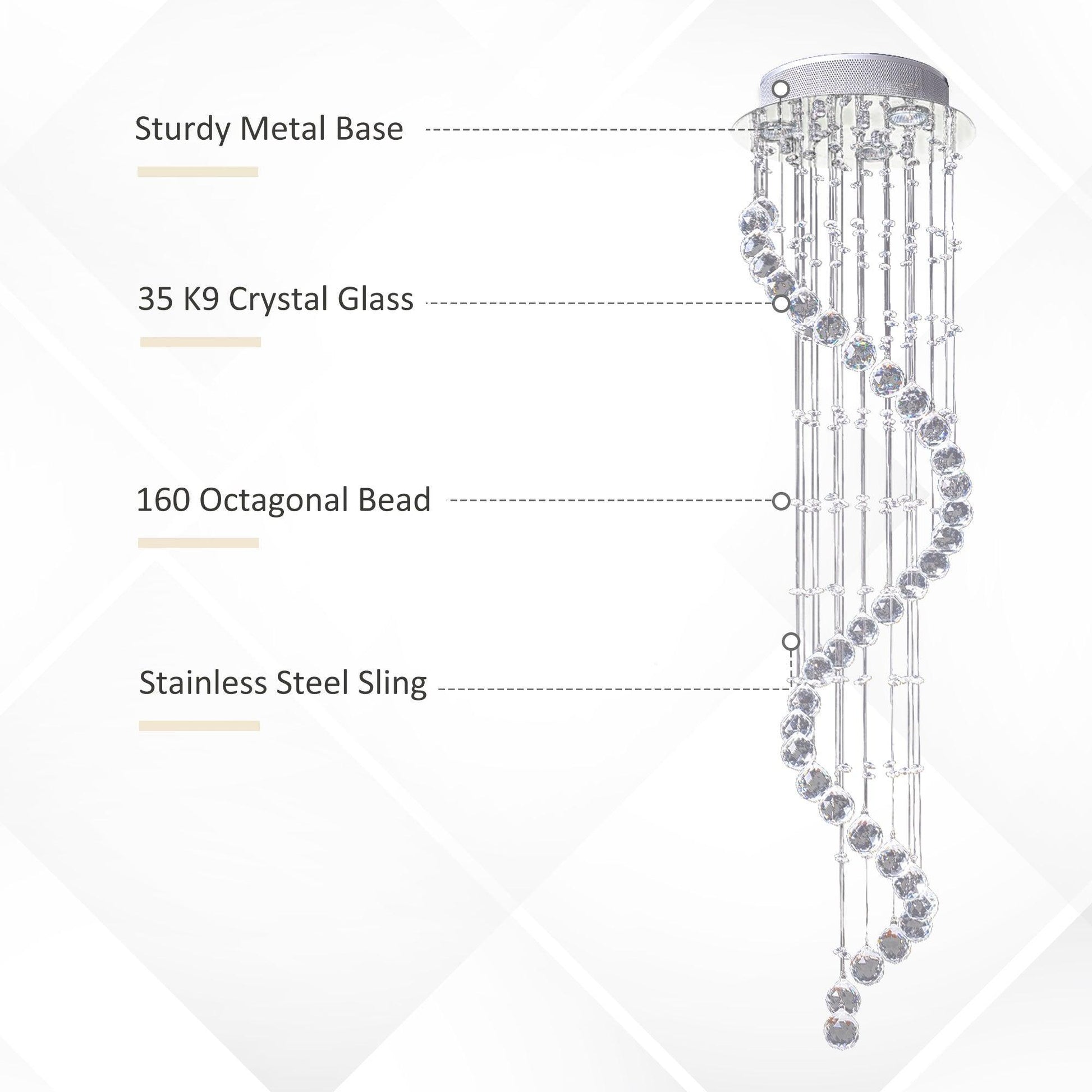 HOMCOM Spiral Crystal Chandelier with 160 Octagon Crystals - ALL4U RETAILER LTD