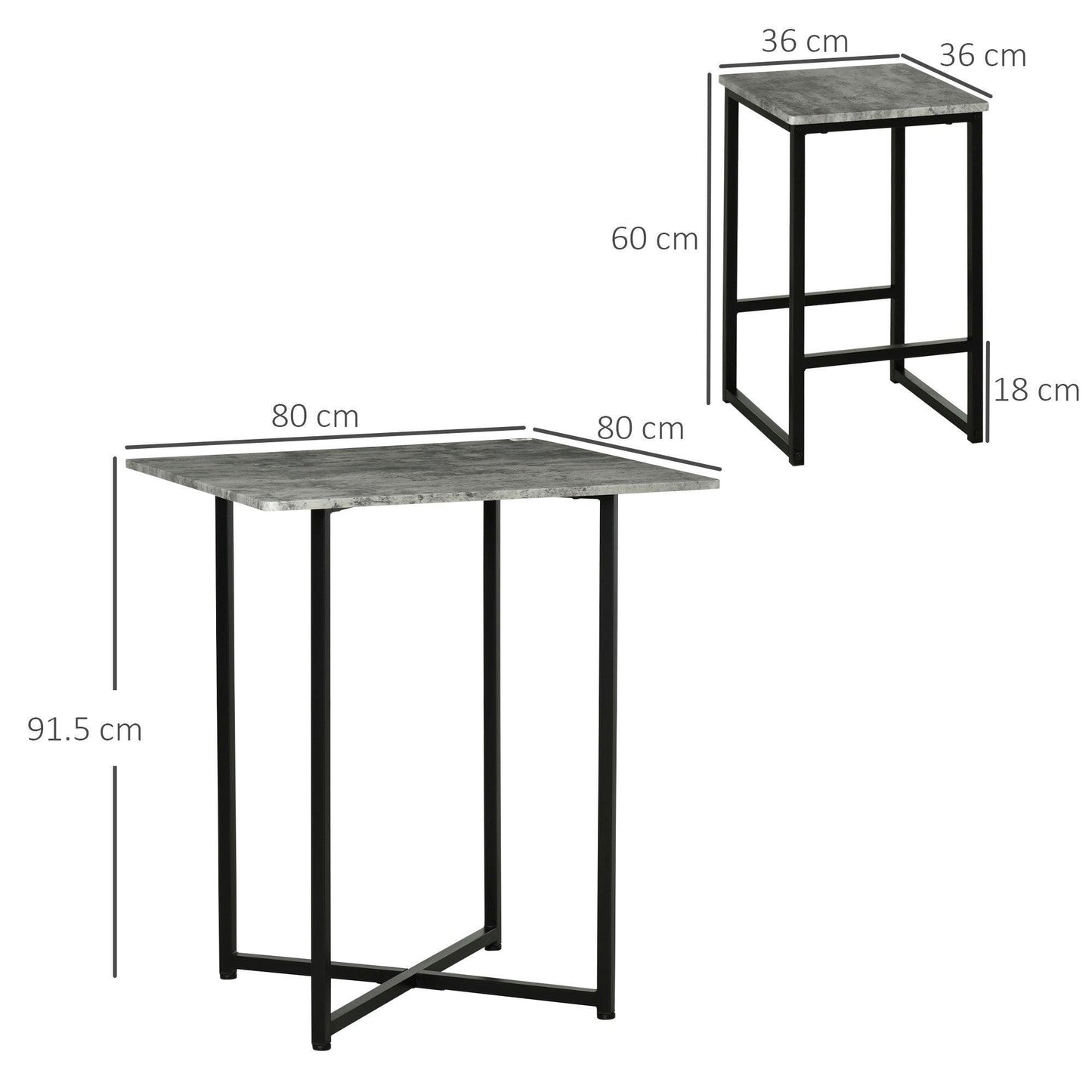 HOMCOM Square Bar Table Set: Stylish 4-Seater Kitchen Set - ALL4U RETAILER LTD