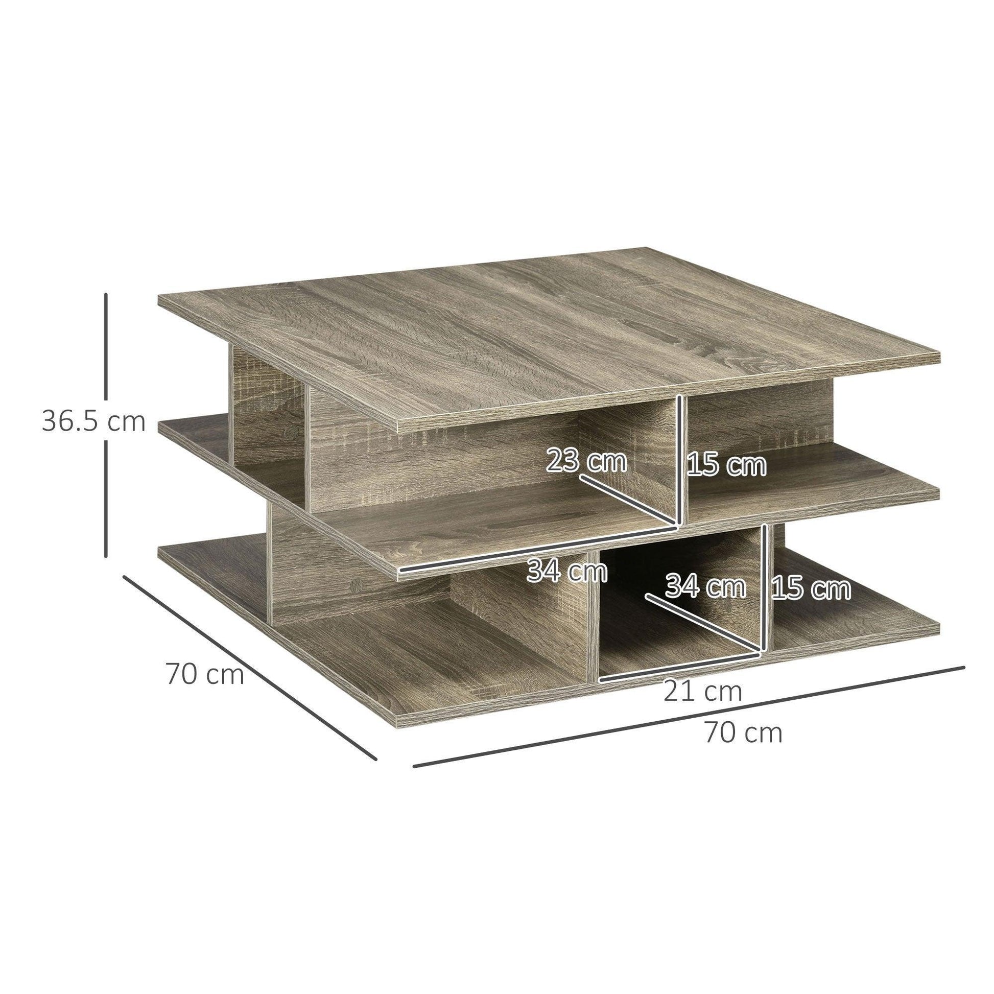 HOMCOM Modern Square Coffee Table with Storage Shelves, Grey, 70x70 cm - ALL4U RETAILER LTD