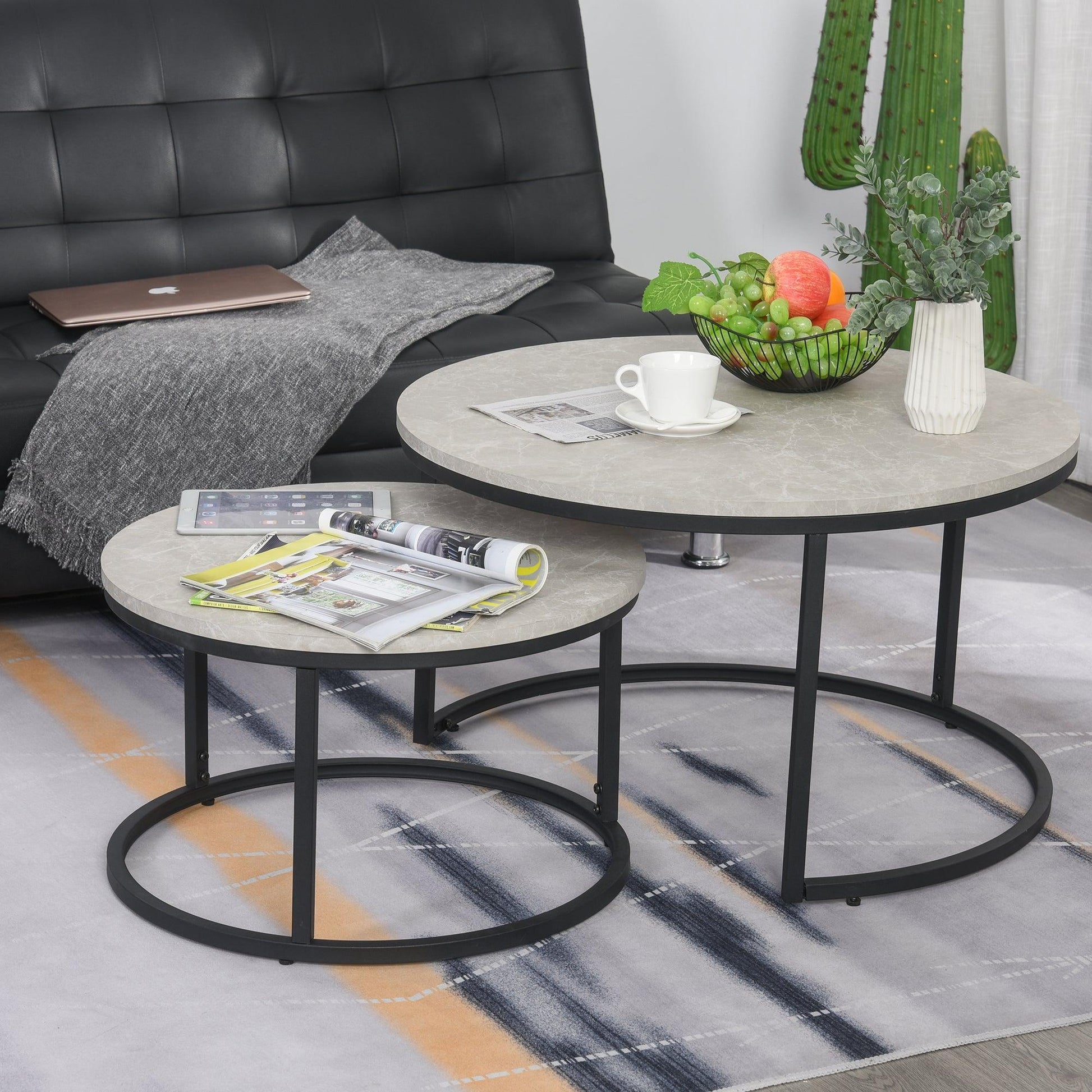 HOMCOM Stacking Coffee Table Set with Marble Top - ALL4U RETAILER LTD