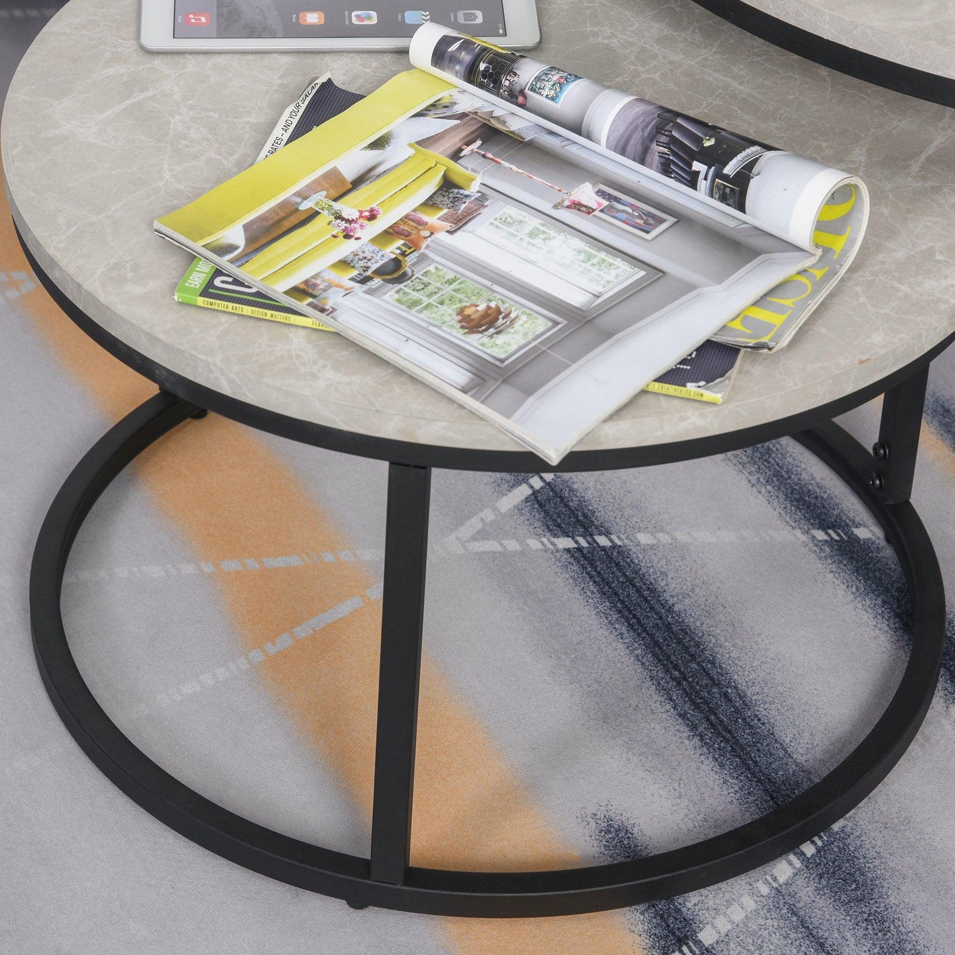 HOMCOM Stacking Coffee Table Set with Marble Top - ALL4U RETAILER LTD