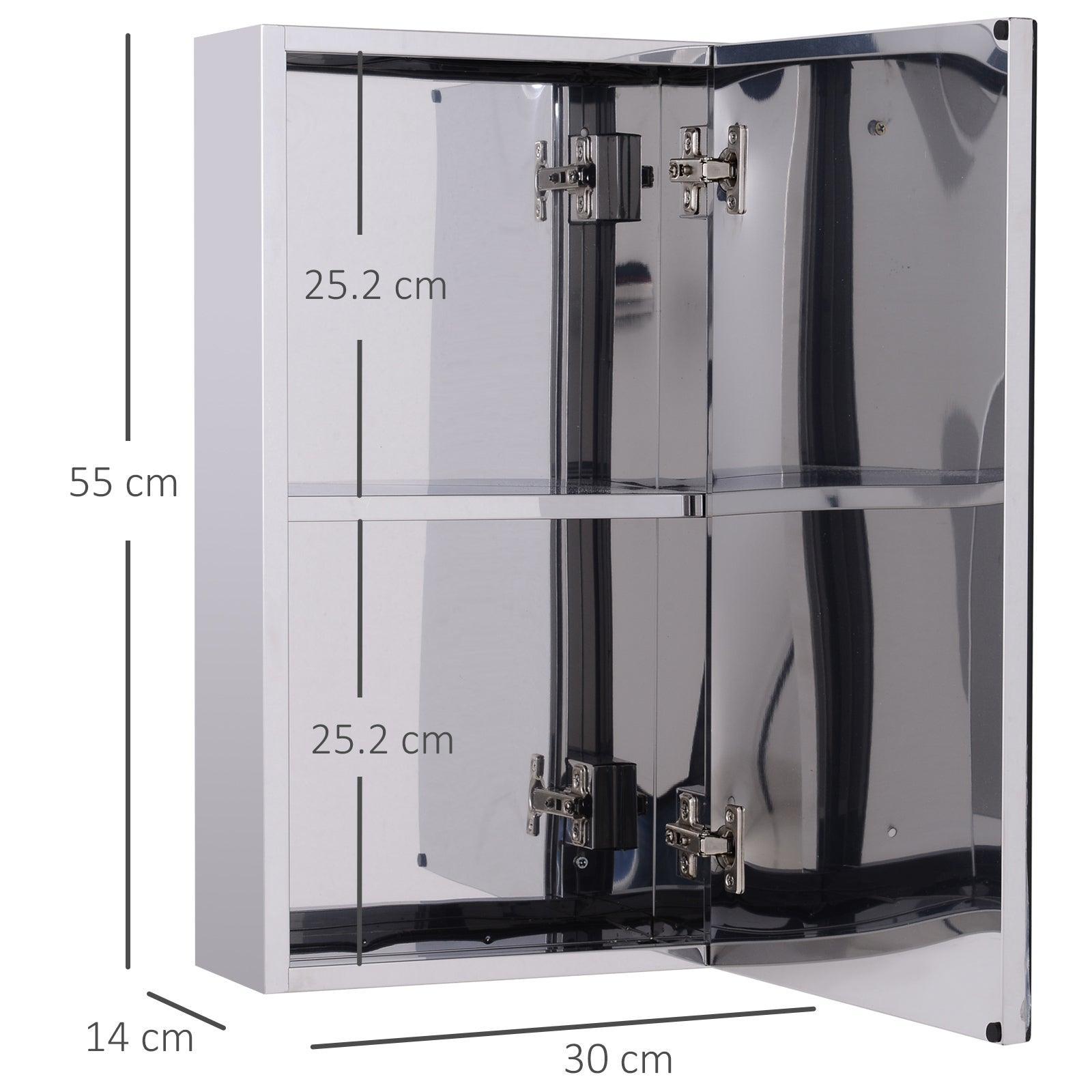 HOMCOM Stainless Steel Bathroom Mirror Storage Cabinet - ALL4U RETAILER LTD