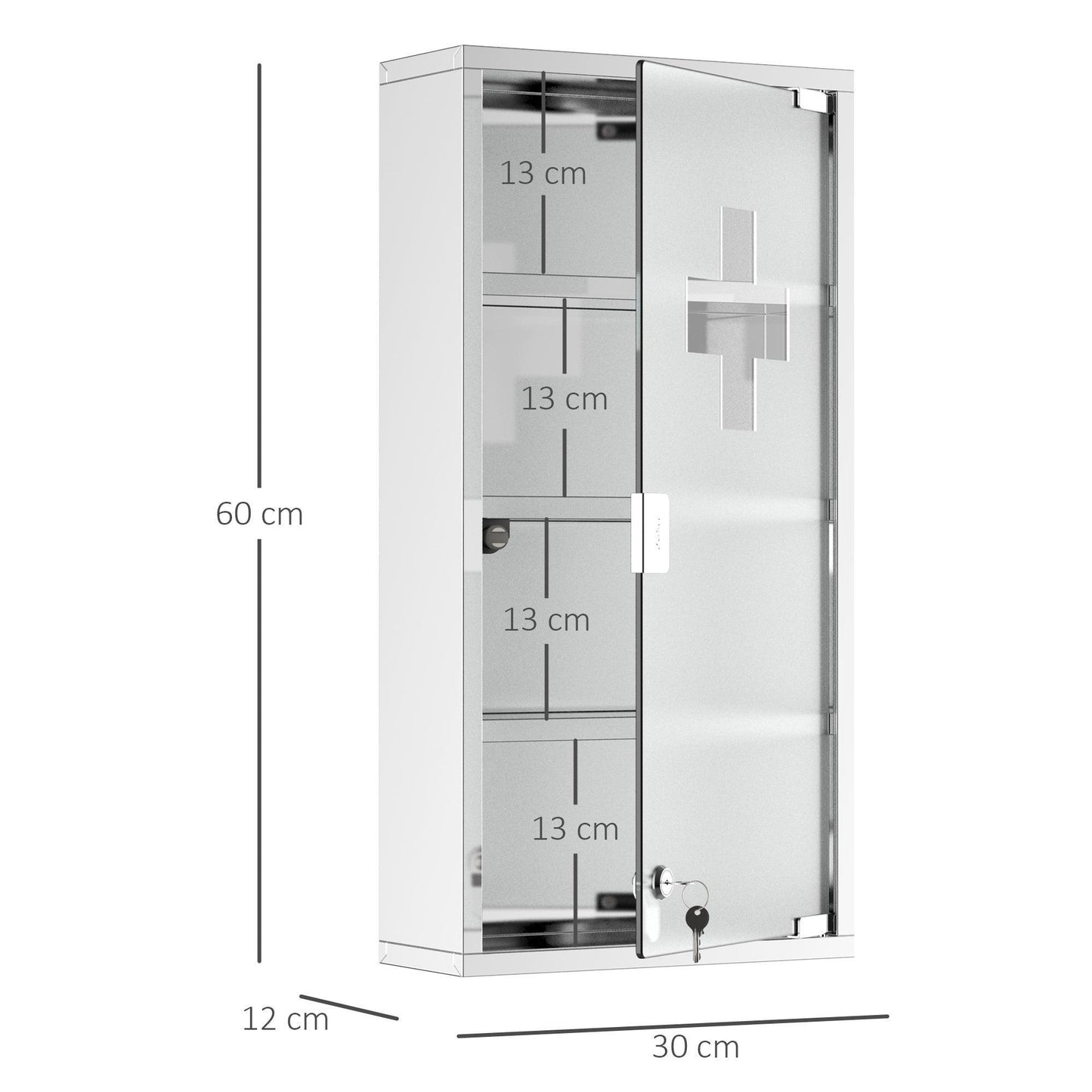 HOMCOM Stainless Steel Medicine Cabinet: Lockable & Glass Door - ALL4U RETAILER LTD